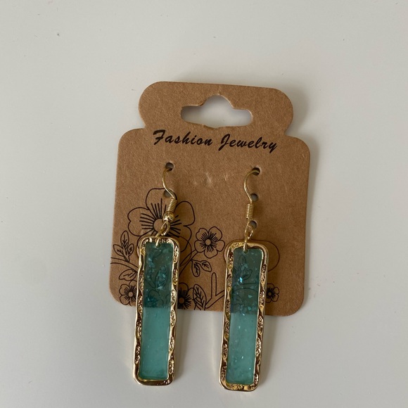 gold trim blue glass earrings - Picture 1 of 2